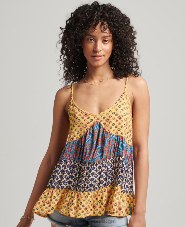 top cami vintage em camadas mulheres ouro roupas Superdry 2208H3063