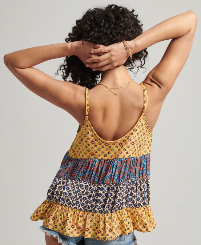 top cami vintage em camadas mulheres ouro roupas Superdry 2208H3063