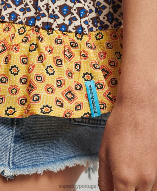 top cami vintage em camadas mulheres ouro roupas Superdry 2208H3063