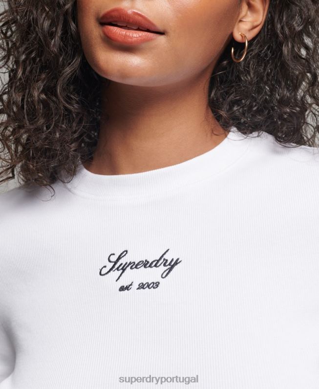 top crop fit com logo Heritage mulheres branco roupas Superdry 2208H2975