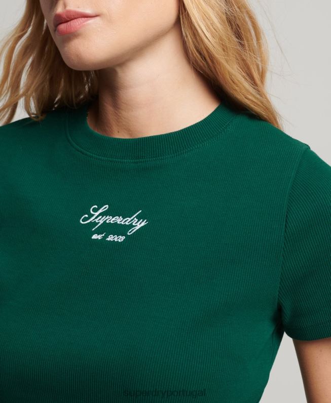 top crop fit com logo Heritage mulheres verde roupas Superdry 2208H3005
