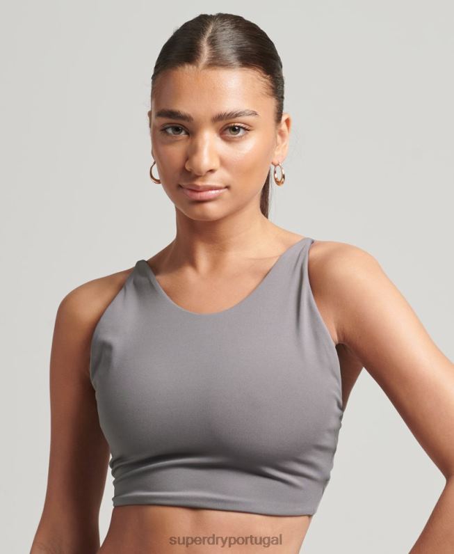 top cropped aberto nas costas mulheres cinza escuro roupas Superdry 2208H6333