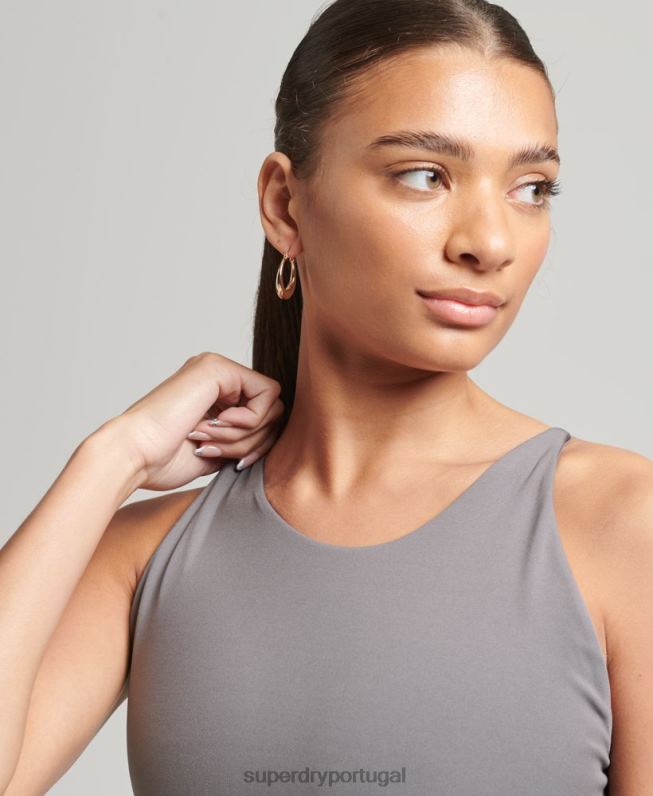 top cropped aberto nas costas mulheres cinza escuro roupas Superdry 2208H6333