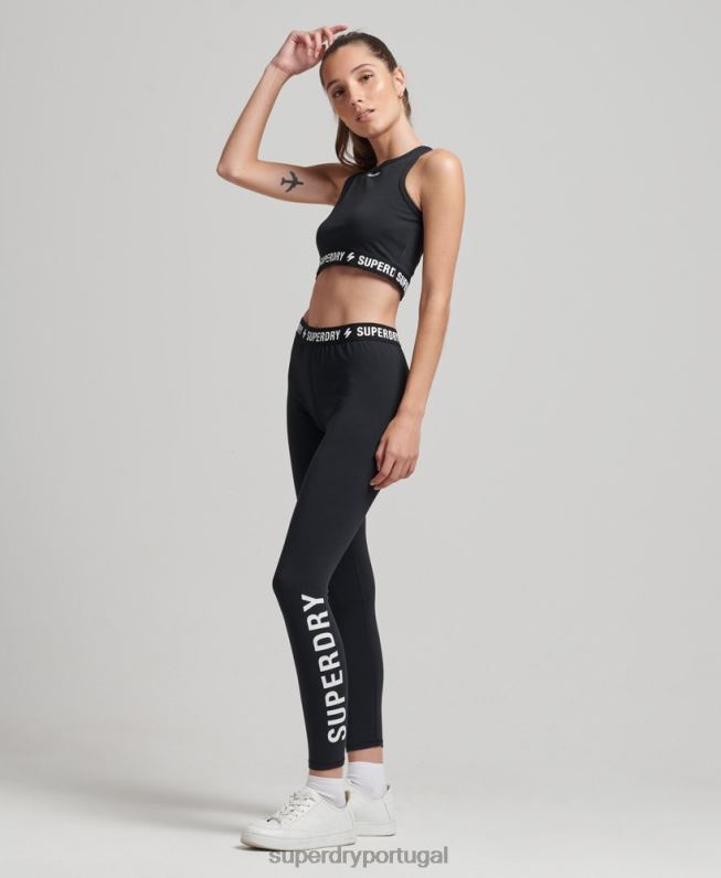 top cropped elástico code mulheres preto roupas Superdry 2208H3053