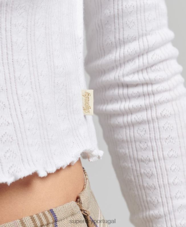 top cropped vintage de algodão orgânico mulheres branco roupas Superdry 2208H6722