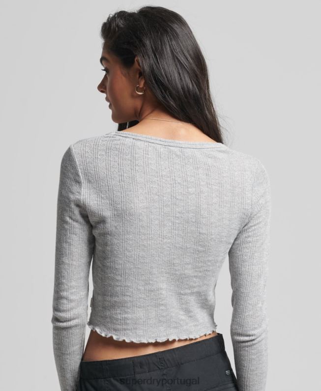 top cropped vintage de algodão orgânico mulheres cinza roupas Superdry 2208H6724