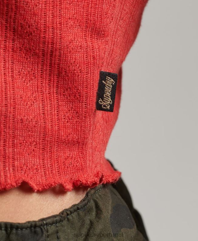 top cropped vintage de algodão orgânico mulheres vermelho roupas Superdry 2208H6688