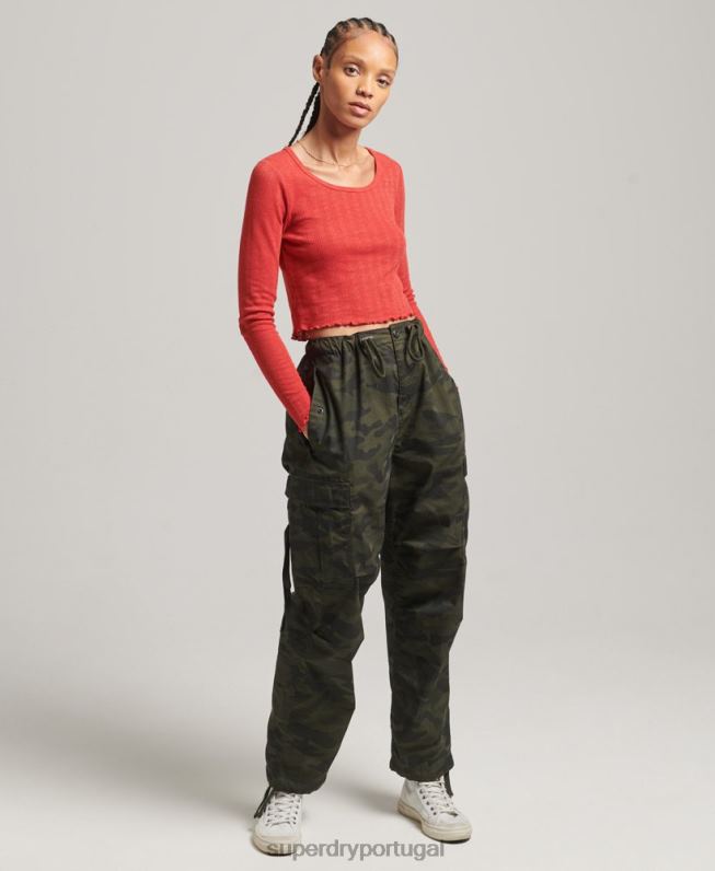 top cropped vintage de algodão orgânico mulheres vermelho roupas Superdry 2208H6688