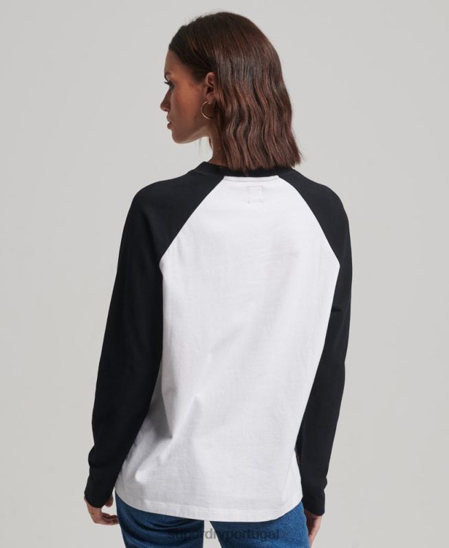 top de beisebol vintage de algodão orgânico mulheres branco roupas Superdry 2208H2974