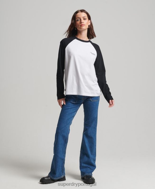 top de beisebol vintage de algodão orgânico mulheres branco roupas Superdry 2208H2974