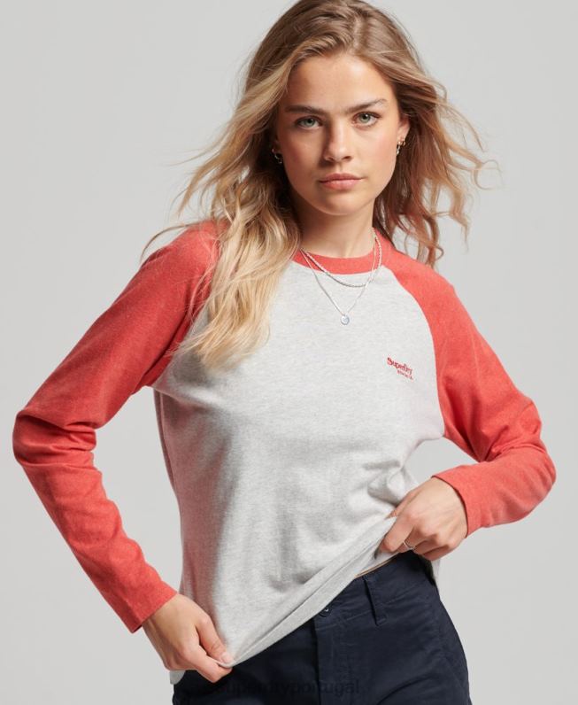 top de beisebol vintage de algodão orgânico mulheres cinza claro roupas Superdry 2208H2907