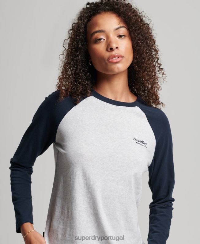 top de beisebol vintage de algodão orgânico mulheres cinza roupas Superdry 2208H2899