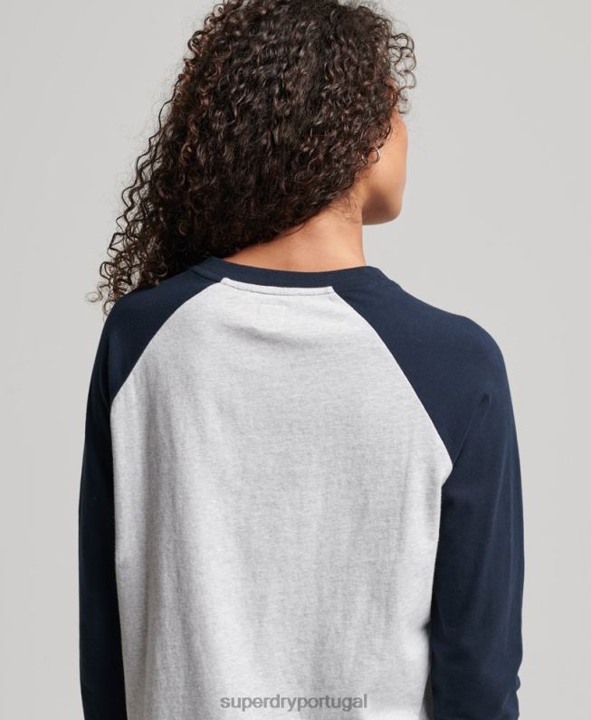 top de beisebol vintage de algodão orgânico mulheres cinza roupas Superdry 2208H2899