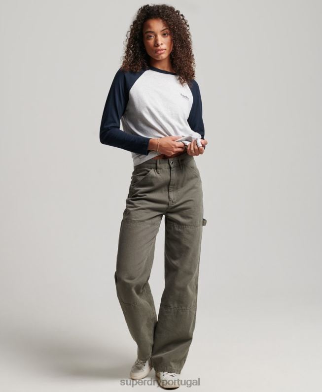 top de beisebol vintage de algodão orgânico mulheres cinza roupas Superdry 2208H2899