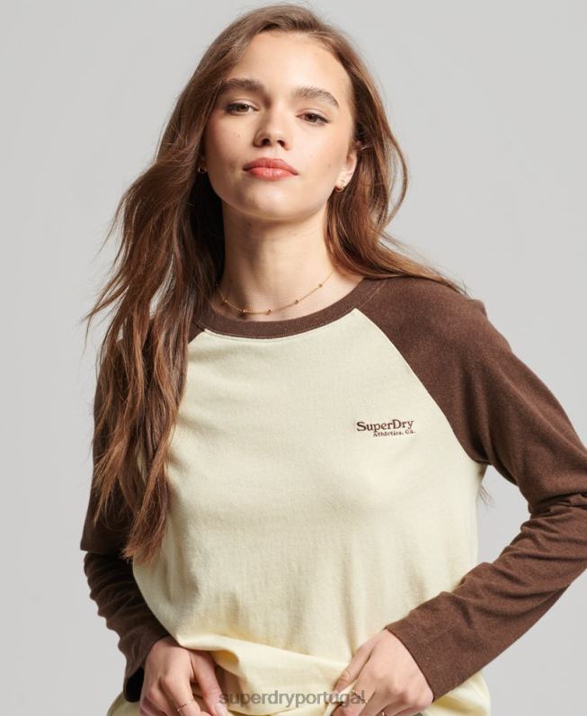top de beisebol vintage de algodão orgânico mulheres marrom roupas Superdry 2208H3003