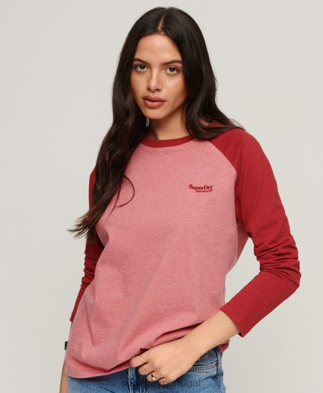 top de beisebol vintage de algodão orgânico mulheres rosa roupas Superdry 2208H2905