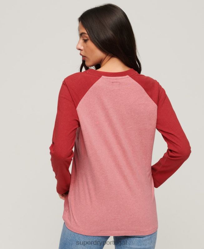 top de beisebol vintage de algodão orgânico mulheres rosa roupas Superdry 2208H2905