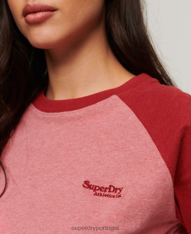 top de beisebol vintage de algodão orgânico mulheres rosa roupas Superdry 2208H2905