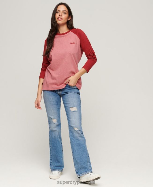 top de beisebol vintage de algodão orgânico mulheres rosa roupas Superdry 2208H2905