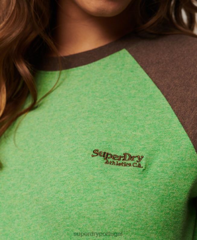 top de beisebol vintage de algodão orgânico mulheres verde roupas Superdry 2208H2198