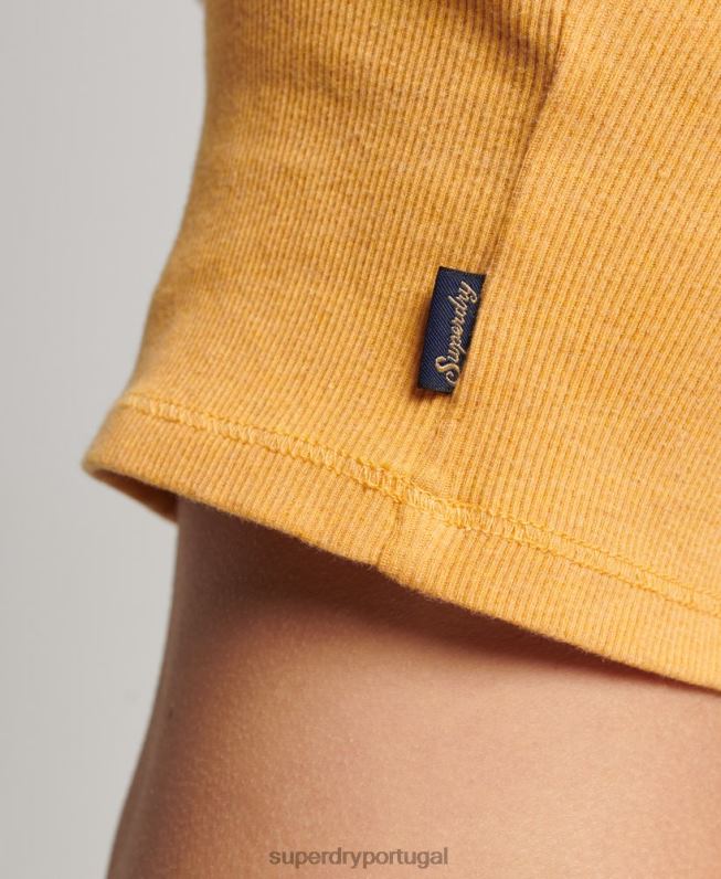 top de cami com acabamento de renda canelada mulheres amarelo roupas Superdry 2208H2350