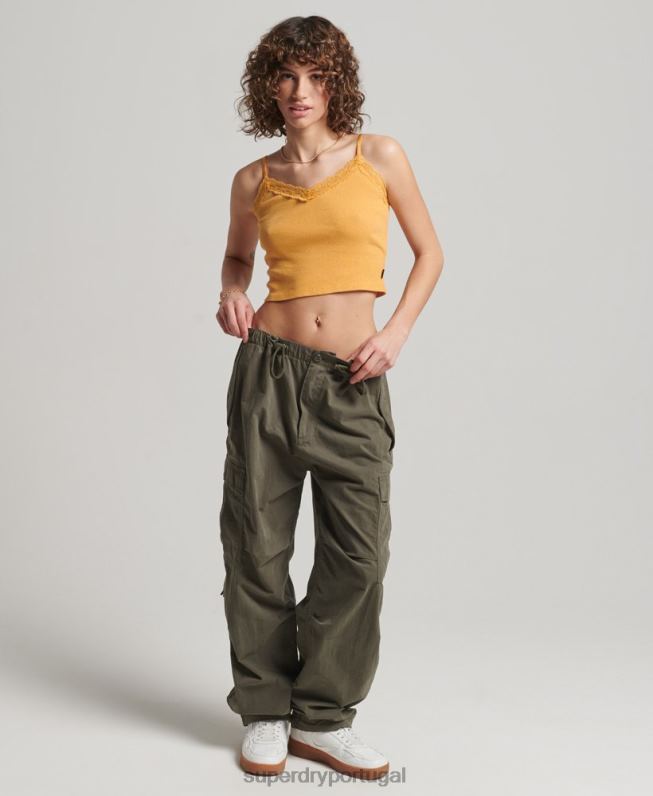 top de cami com acabamento de renda canelada mulheres amarelo roupas Superdry 2208H2350