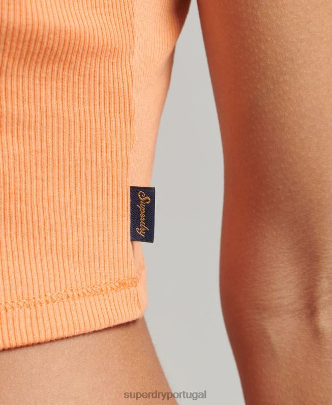 top de cami com acabamento de renda canelada mulheres laranja roupas Superdry 2208H2329