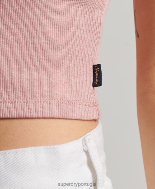top de cami com acabamento de renda canelada mulheres rosa roupas Superdry 2208H2335