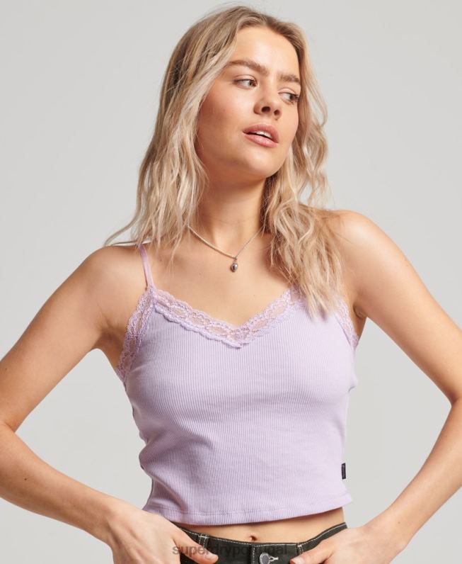 top de cami com acabamento de renda canelada mulheres roxo roupas Superdry 2208H2337