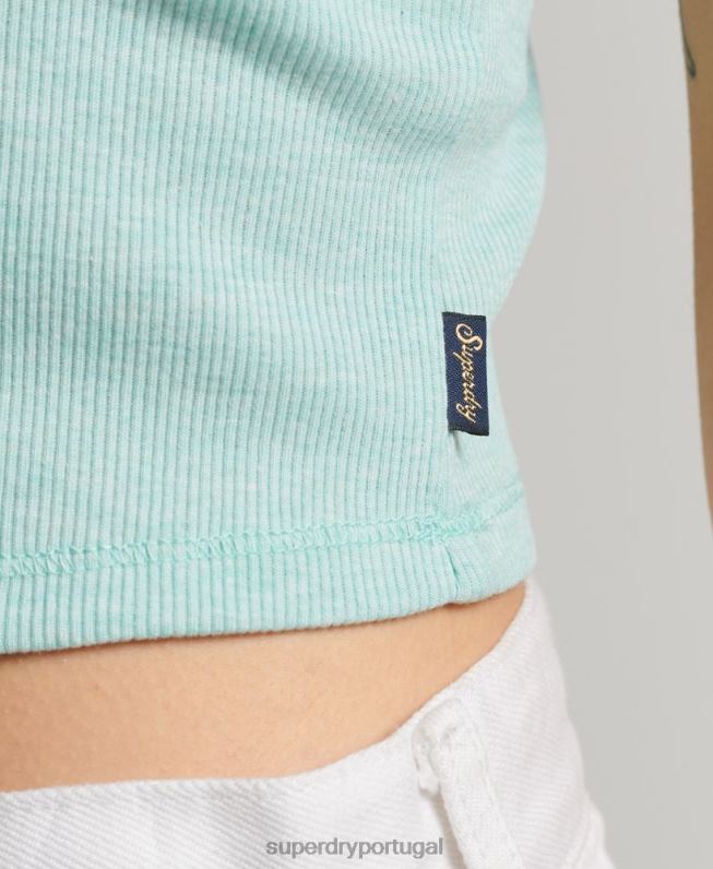top de cami com acabamento de renda canelada mulheres verde roupas Superdry 2208H2325