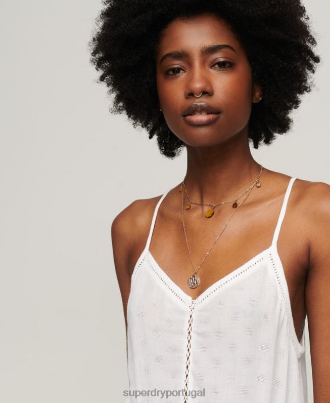 top de cami com guarnição de escada mulheres branco roupas Superdry 2208H2131