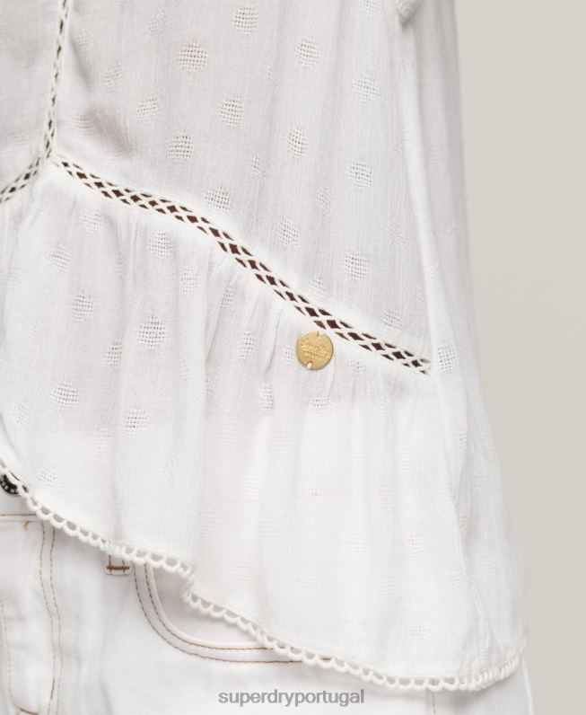 top de cami com guarnição de escada mulheres branco roupas Superdry 2208H2131