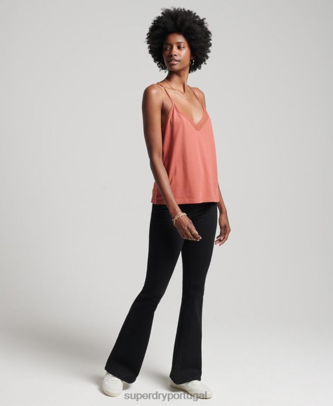 top de cami mix de renda de algodão orgânico mulheres laranja roupas Superdry 2208H3023