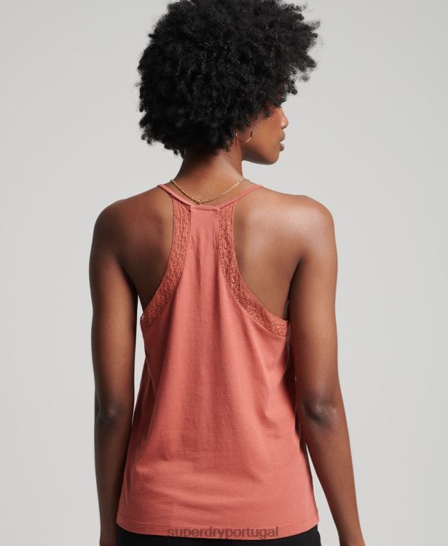 top de cami mix de renda de algodão orgânico mulheres laranja roupas Superdry 2208H3023