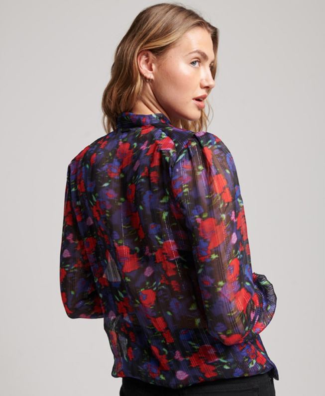 top de chiffon estúdios mulheres marinha roupas Superdry 2208H3029