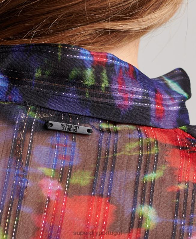 top de chiffon estúdios mulheres marinha roupas Superdry 2208H3029