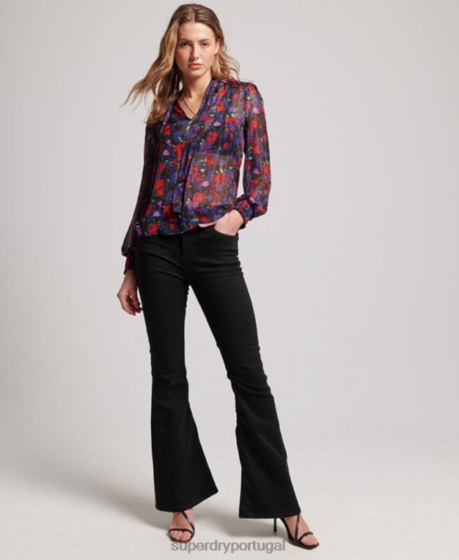 top de chiffon estúdios mulheres marinha roupas Superdry 2208H3029