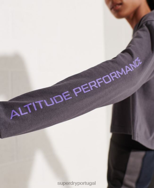 top de colheita de energia de esporte de montanha mulheres cinza escuro roupas Superdry 2208H3059