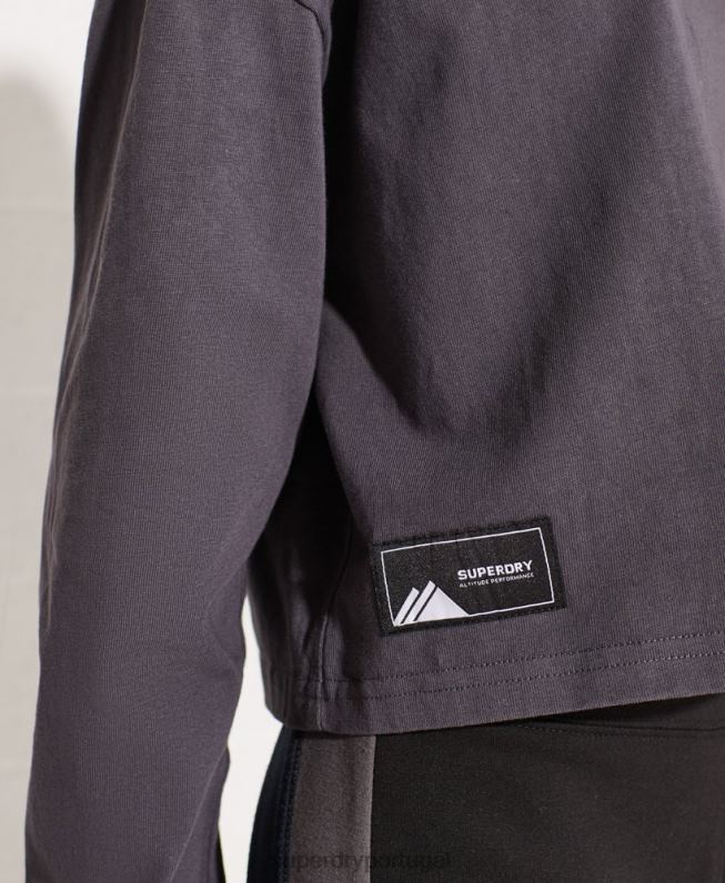 top de colheita de energia de esporte de montanha mulheres cinza escuro roupas Superdry 2208H3059