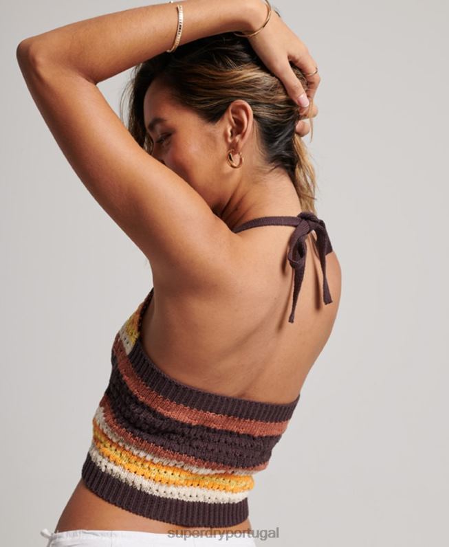 top de crochê mulheres marrom roupas Superdry 2208H2873