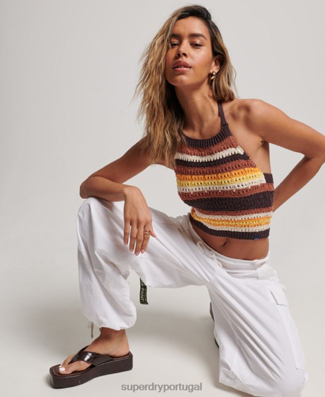 top de crochê mulheres marrom roupas Superdry 2208H2873