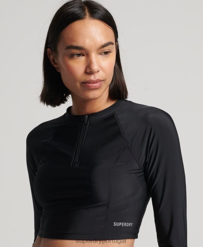 top de erupção cortada mulheres preto roupas Superdry 2208H3234