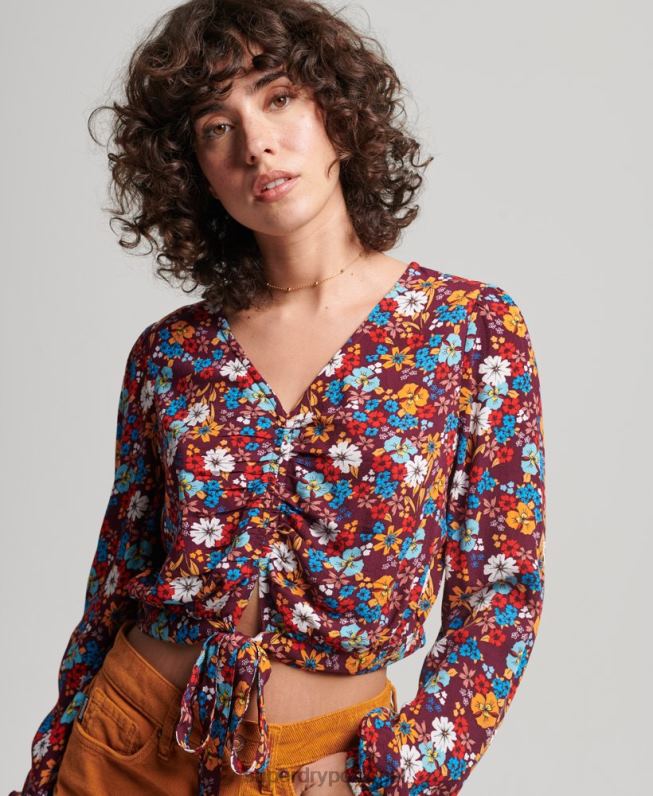 top de gravata vintage mulheres marrom roupas Superdry 2208H2956