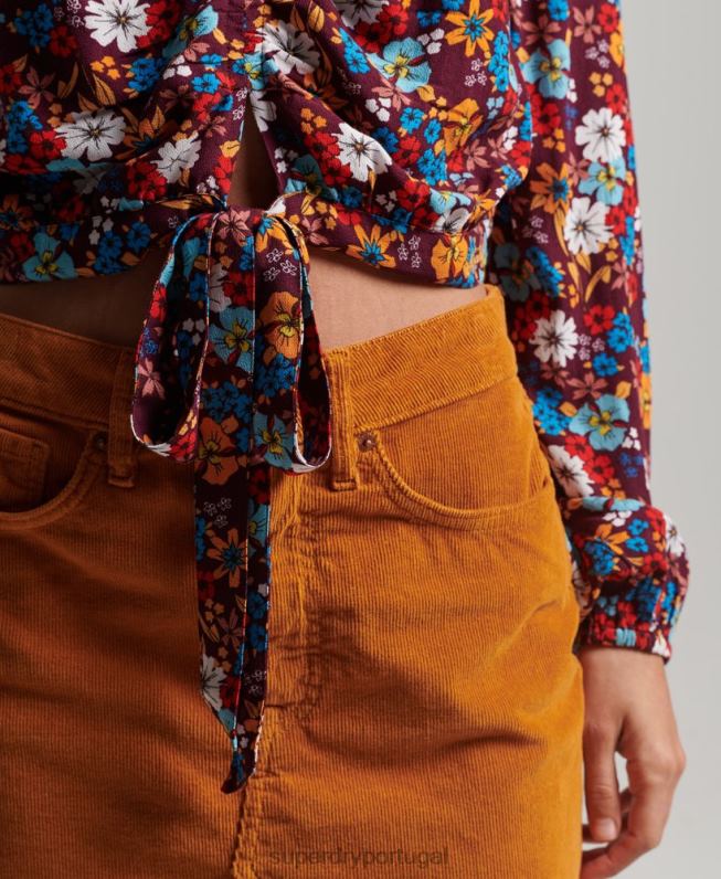 top de gravata vintage mulheres marrom roupas Superdry 2208H2956