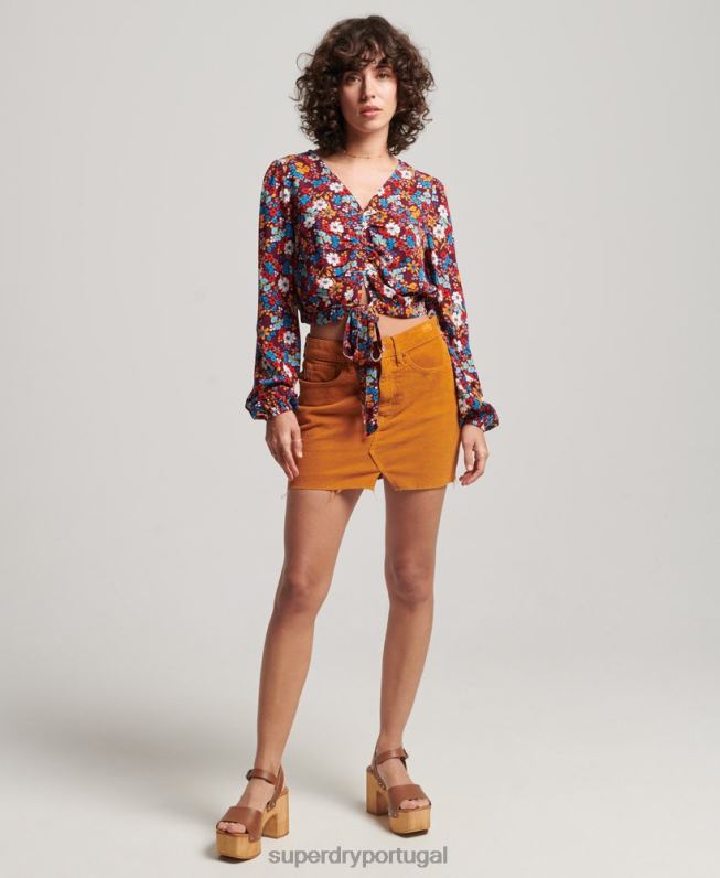 top de gravata vintage mulheres marrom roupas Superdry 2208H2956