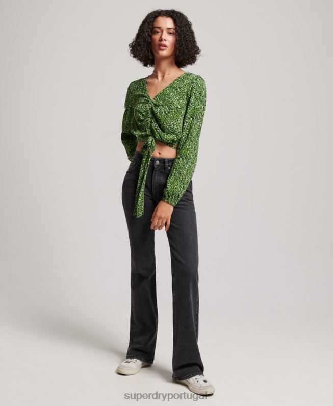 top de gravata vintage mulheres verde roupas Superdry 2208H2952