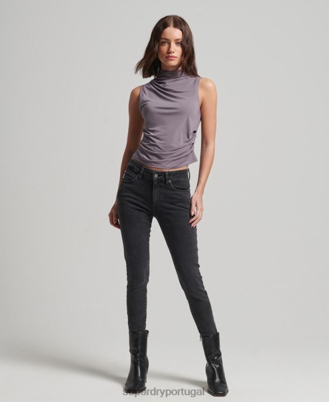 top de jérsei franzido mulheres cinza roupas Superdry 2208H2903