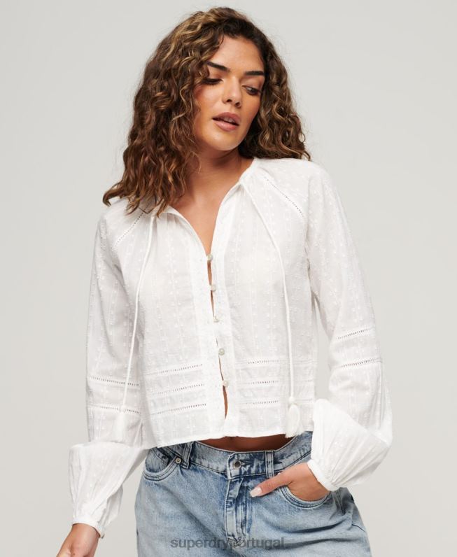 top de praia de algodão mulheres branco roupas Superdry 2208H2034