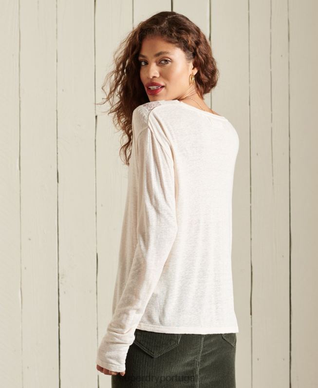 top de renda chevron mulheres creme roupas Superdry 2208H6760