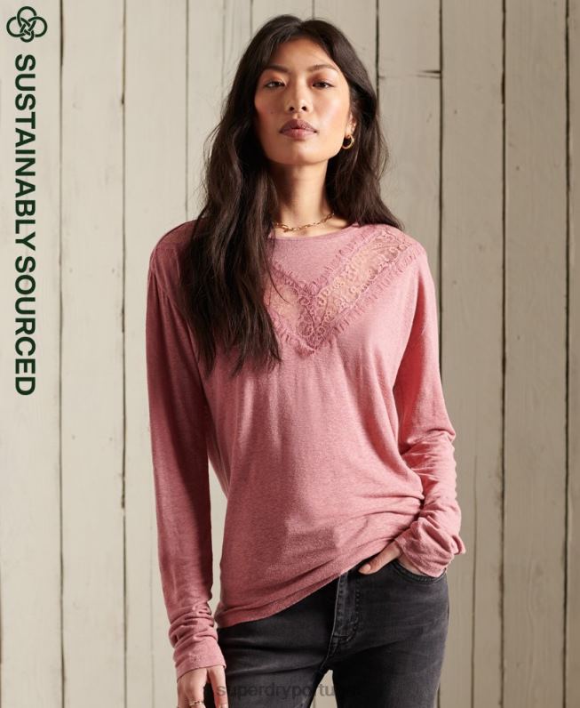 top de renda chevron mulheres rosa roupas Superdry 2208H6623